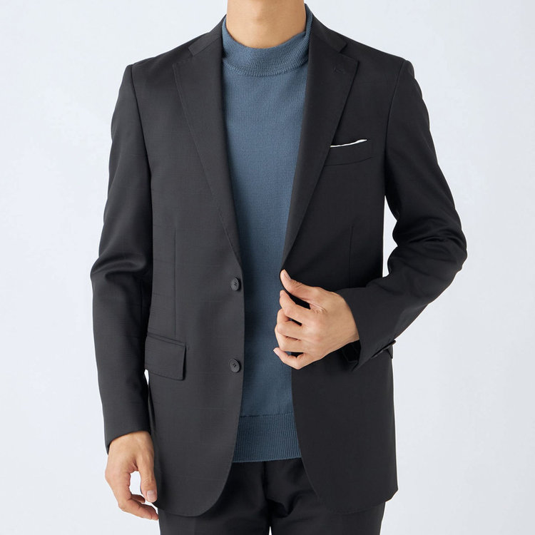 ＪＰ コンフォート 【JOHN PEARSE comfort】【秋冬】2釦シングルスーツ ショートタック/ブラック×シャドーチェック/REAL BLACK/NEW ZEALAND WOOLSHOWER CLEAN/SustainaBee Wool/※裾上げ必要 黒