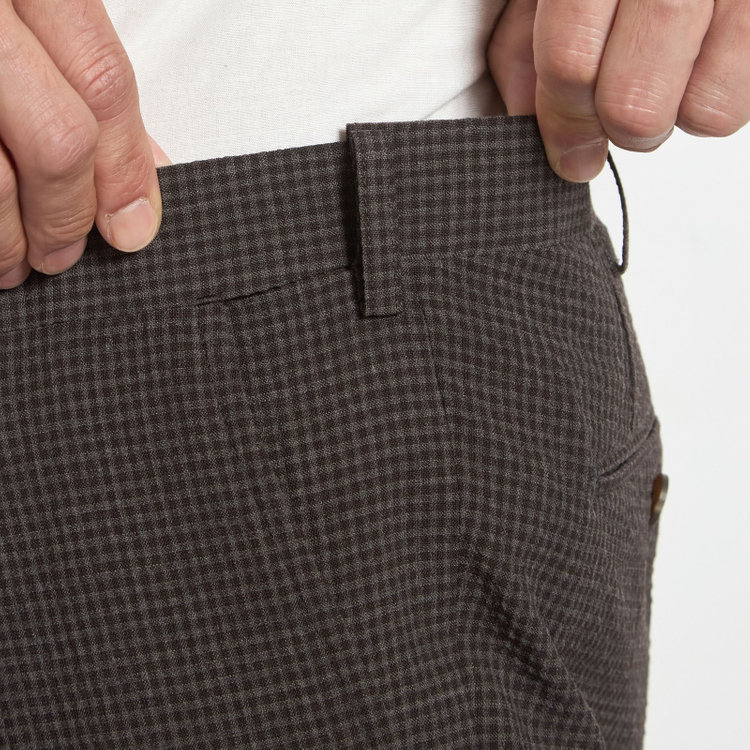 スタンリーブラッカ 【stanley blacker new york】【春夏】1タックパンツ/ブラウン×サッカー/ウエストムーブ/裾上げ必要 茶中間