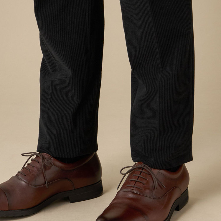ＪＰコンフォート ネイビー 【JOHN PEARSE comfort navy】【秋冬】ワンタックパンツ/ ブラック×コーデュロイ / ウエストムーブ仕様 /ウォッシャブル ※裾上げ必要 黒