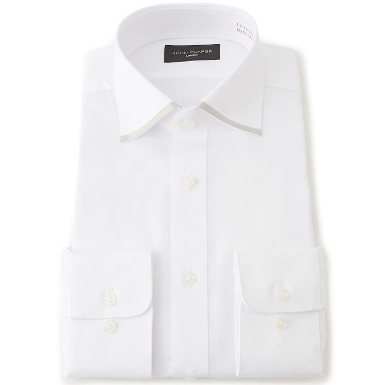 ジョンピアースブラック 【JOHN PEARSE Black】【形態安定】ワイドカラードレスワイシャツ/ホワイト×ドビー/襟テープ 白