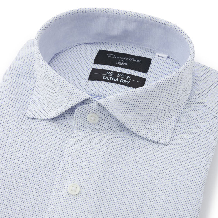 ドナートヴィンチウォモ 【FREEZETECH 氷撃：酷暑対策シャツ】【Donato Vinci Italy Uomo】【STYLISH】【ノーアイロン】ワイドカラードレスワイシャツ/ブルー＆ホワイト×ドビー/襟裏別布/ULTRA MOVE/ニット素材 青中間