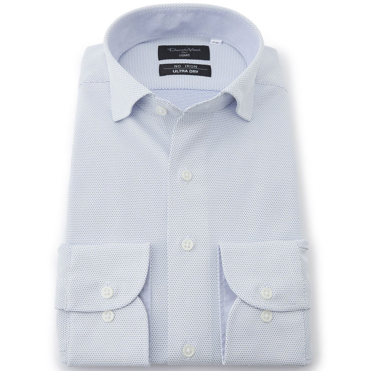 ドナートヴィンチウォモ 【FREEZETECH 氷撃：酷暑対策シャツ】【Donato Vinci Italy Uomo】【STYLISH】【ノーアイロン】ワイドカラードレスワイシャツ/ブルー＆ホワイト×ドビー/襟裏別布/ULTRA MOVE/ニット素材 青中間