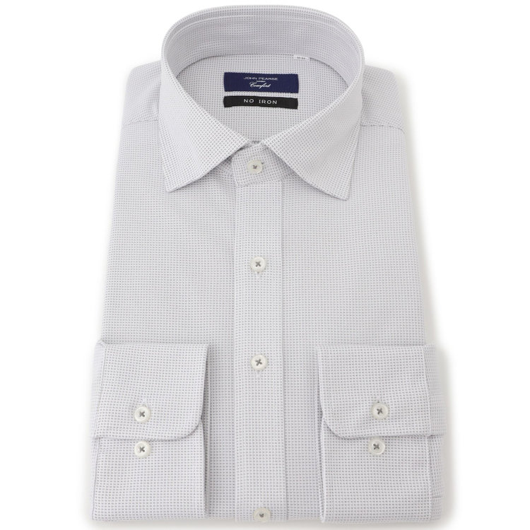 ＪＰコンフォート ネイビー 【JOHN PEARSE comfort navy】ワイドカラーワイシャツ/グレー×ドビー/ULTRA MOVE「ニット素材」「ノーアイロン」「ストレッチ」「高通気性」 グレー中間