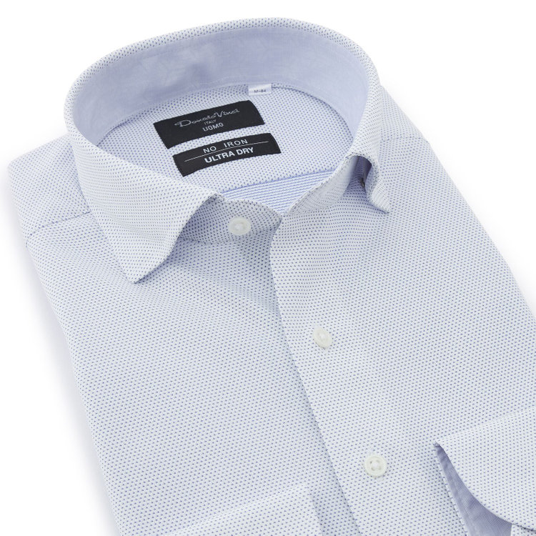 ドナートヴィンチウォモ 【FREEZETECH 氷撃：酷暑対策シャツ】【Donato Vinci Italy Uomo】【STYLISH】【ノーアイロン】ワイドカラードレスワイシャツ/ブルー＆ホワイト×ドビー/襟裏別布/ULTRA MOVE/ニット素材 青中間