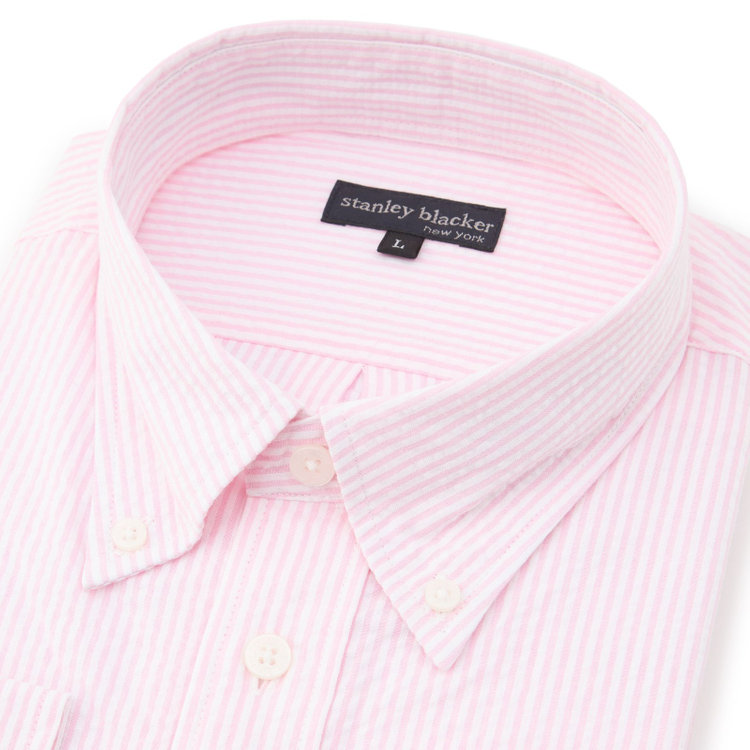 スタンリーブラッカ 【stanley blacker new york】【長袖】シアサッカーストライプボタンダウンシャツ/ピンク 赤淡色