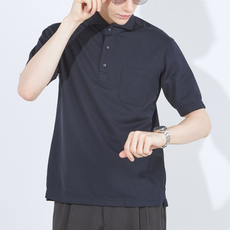 ＪＰコンフォート ネイビー 【発送在庫あり】【WEB限定】【半袖】【JOHN PEARSE comfort navy】カッタウェイビズポロシャツ プルオーバータイプ/ネイビー/ULTRA MOVE「ニット素材」「ノーアイロン」「ストレッチ」「高通気性」 青濃色