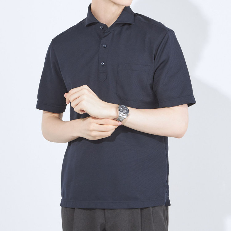 ＪＰコンフォート ネイビー 【発送在庫あり】【WEB限定】【半袖】【JOHN PEARSE comfort navy】カッタウェイビズポロシャツ プルオーバータイプ/ネイビー/ULTRA MOVE「ニット素材」「ノーアイロン」「ストレッチ」「高通気性」 青濃色