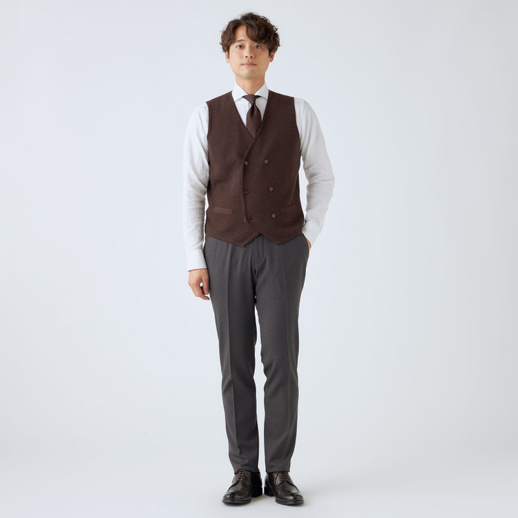 ＪＰ コンフォート 【JOHN PEARSE comfort navy】【秋冬】ニットダブルジレ/ブラウン/ウォッシャブル 茶中間