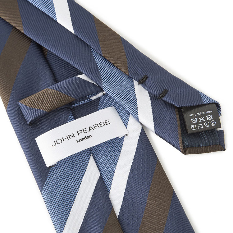 ジョンピアース 【JOHN PEARSE White】ウォッシャブル/ストライプ柄ネクタイ/8.0㎝幅/ネイビー×ブラウン＆ホワイト その他