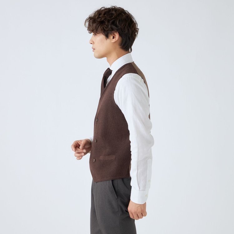 ＪＰ コンフォート 【JOHN PEARSE comfort navy】【秋冬】ニットダブルジレ/ブラウン/ウォッシャブル 茶中間