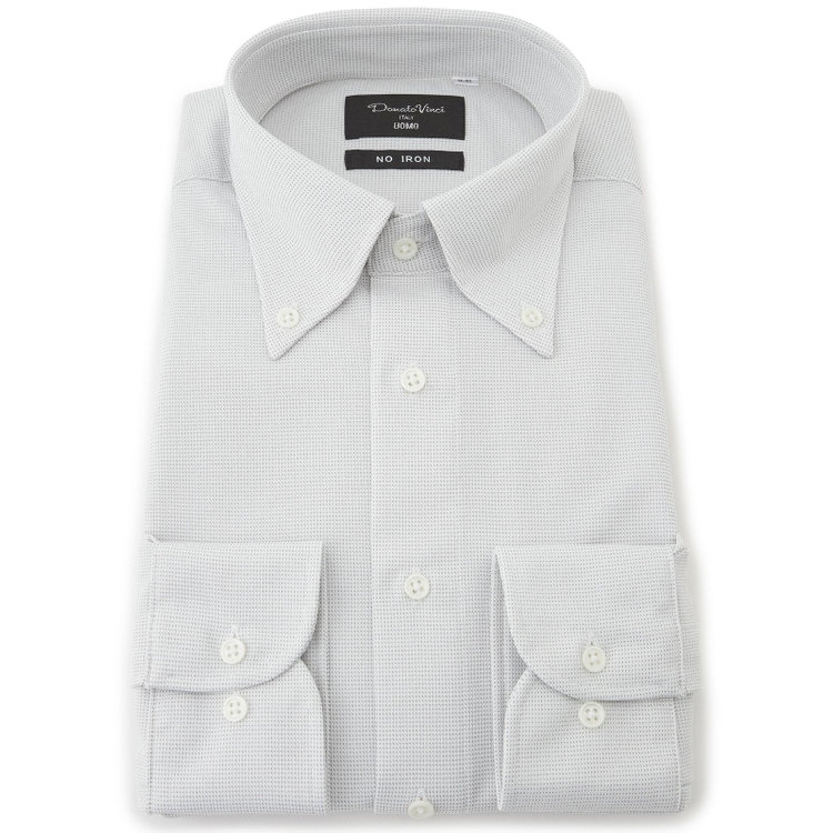 ドナートヴィンチウォモ 【Donato Vinci Italy Uomo】【STYLISH】【ノーアイロン】ボタンダウンドレスワイシャツ/グレー×ドビー/ULTRA MOVE/オイルガード/ニット素材 グレー中間