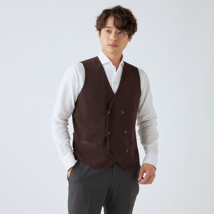 ＪＰ コンフォート 【JOHN PEARSE comfort navy】【秋冬】ニットダブルジレ/ブラウン/ウォッシャブル 茶中間