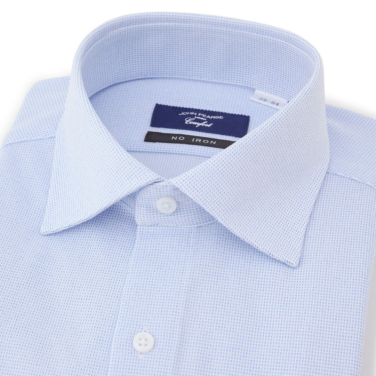 ＪＰコンフォート ネイビー 【発送在庫あり】【WEB限定】【JOHN PEARSE comfort navy】ワイドカラーワイシャツ/ブルー×ドビー/ULTRA MOVE「ニット素材」「ノーアイロン」「ストレッチ」「高通気性」 青淡色