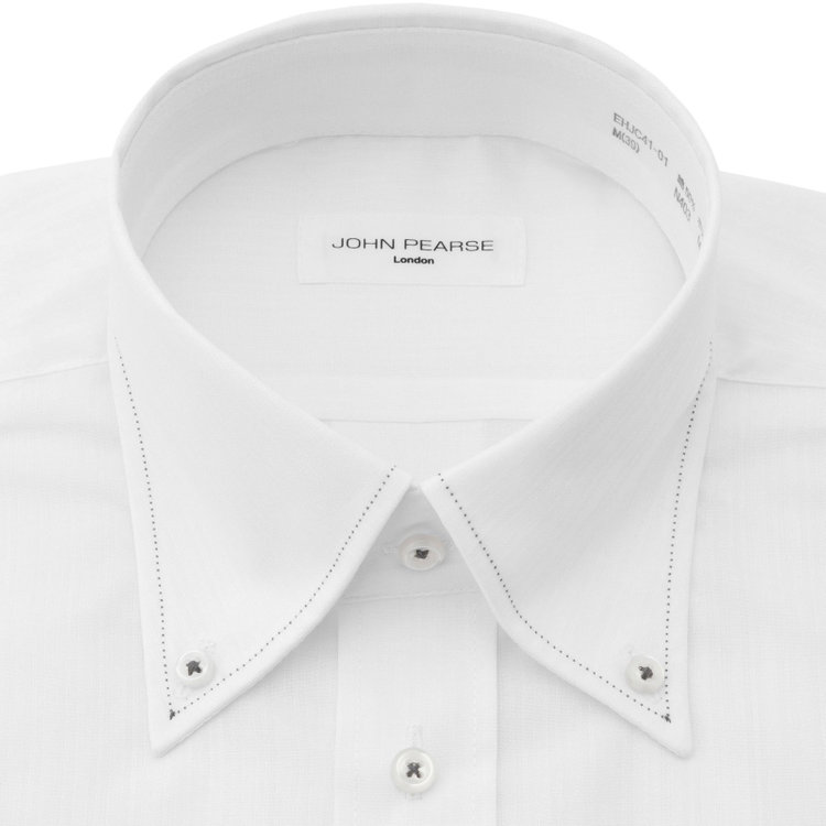 ジョンピアース 【半袖】【JOHN PEARSE White】【形態安定】ボタンダウンドレスシャツ/ホワイト×ドビーストライプ/襟ステッチ/釦付糸：グレー/ULTRA BREATH COOL 白