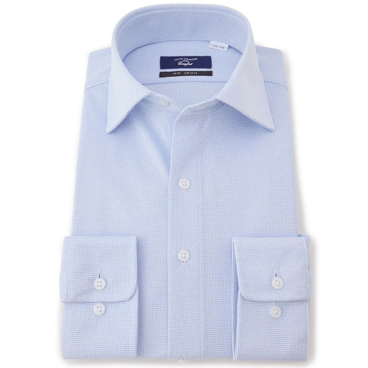 ＪＰコンフォート ネイビー 【発送在庫あり】【WEB限定】【JOHN PEARSE comfort navy】ワイドカラーワイシャツ/ブルー×ドビー/ULTRA MOVE「ニット素材」「ノーアイロン」「ストレッチ」「高通気性」 青淡色