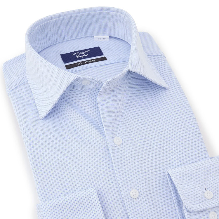 ＪＰコンフォート ネイビー 【発送在庫あり】【WEB限定】【JOHN PEARSE comfort navy】ワイドカラーワイシャツ/ブルー×ドビー/ULTRA MOVE「ニット素材」「ノーアイロン」「ストレッチ」「高通気性」 青淡色