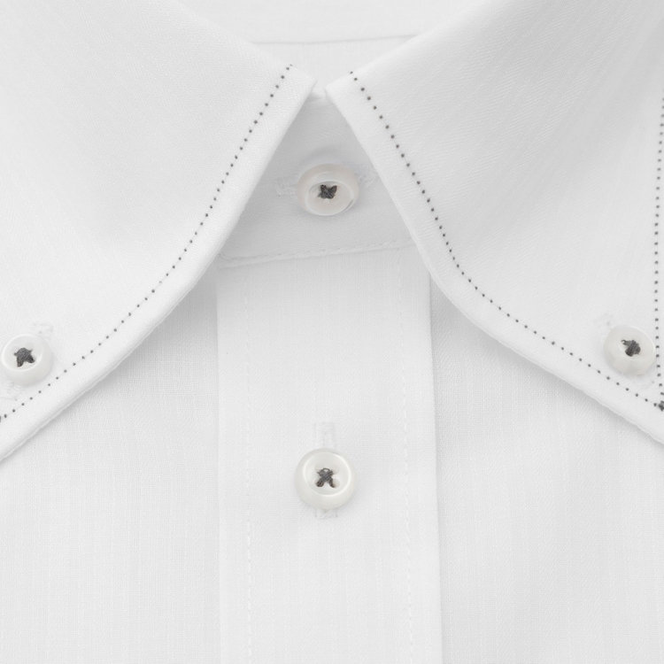 ジョンピアース 【半袖】【JOHN PEARSE White】【形態安定】ボタンダウンドレスシャツ/ホワイト×ドビーストライプ/襟ステッチ/釦付糸：グレー/ULTRA BREATH COOL 白