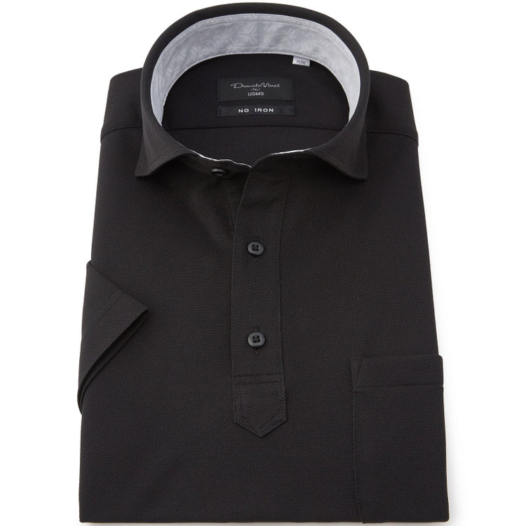 ドナートヴィンチウォモ 【FREEZETECH 氷撃：酷暑対策シャツ】【Donato Vinci Italy Uomo】【半袖】カッタウェイビズポロシャツ/ブラック/襟裏別布/ULTRA MOVE/「ニット素材」「ノーアイロン」「ストレッチ」「高通気性」 黒