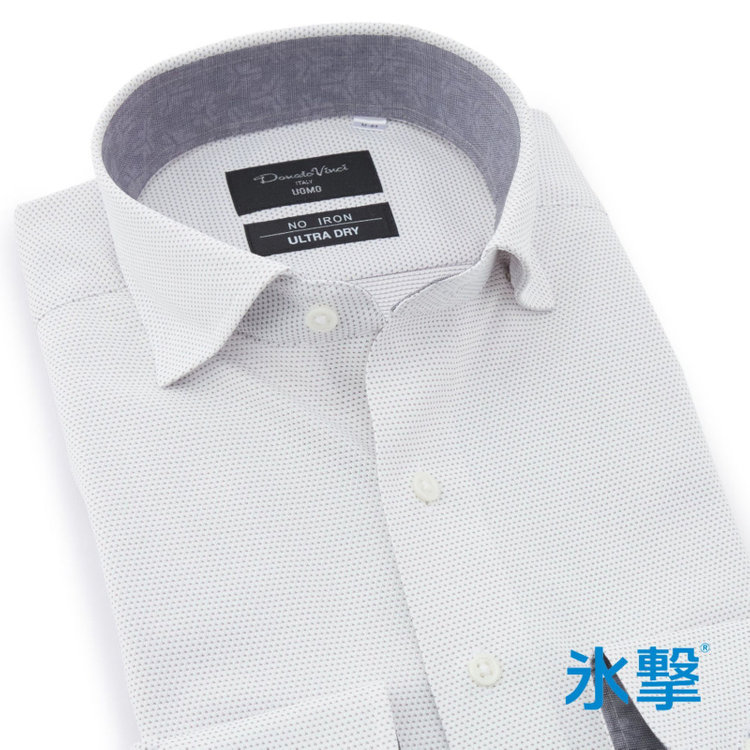 ドナートヴィンチウォモ 【FREEZETECH 氷撃：酷暑対策シャツ】【Donato Vinci Italy Uomo】【STYLISH】【ノーアイロン】ワイドカラードレスワイシャツ/グレー＆ホワイト×ドビー/襟裏別布/ULTRA MOVE/ニット素材 グレー淡色