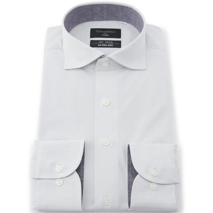 ドナートヴィンチウォモ 【FREEZETECH 氷撃：酷暑対策シャツ】【Donato Vinci Italy Uomo】【STYLISH】【ノーアイロン】ワイドカラードレスワイシャツ/グレー＆ホワイト×ドビー/襟裏別布/ULTRA MOVE/ニット素材 グレー淡色