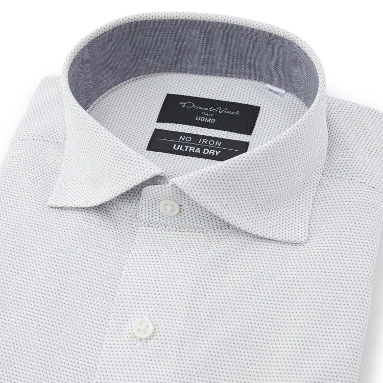 ドナートヴィンチウォモ 【FREEZETECH 氷撃：酷暑対策シャツ】【Donato Vinci Italy Uomo】【STYLISH】【ノーアイロン】ワイドカラードレスワイシャツ/グレー＆ホワイト×ドビー/襟裏別布/ULTRA MOVE/ニット素材 グレー淡色