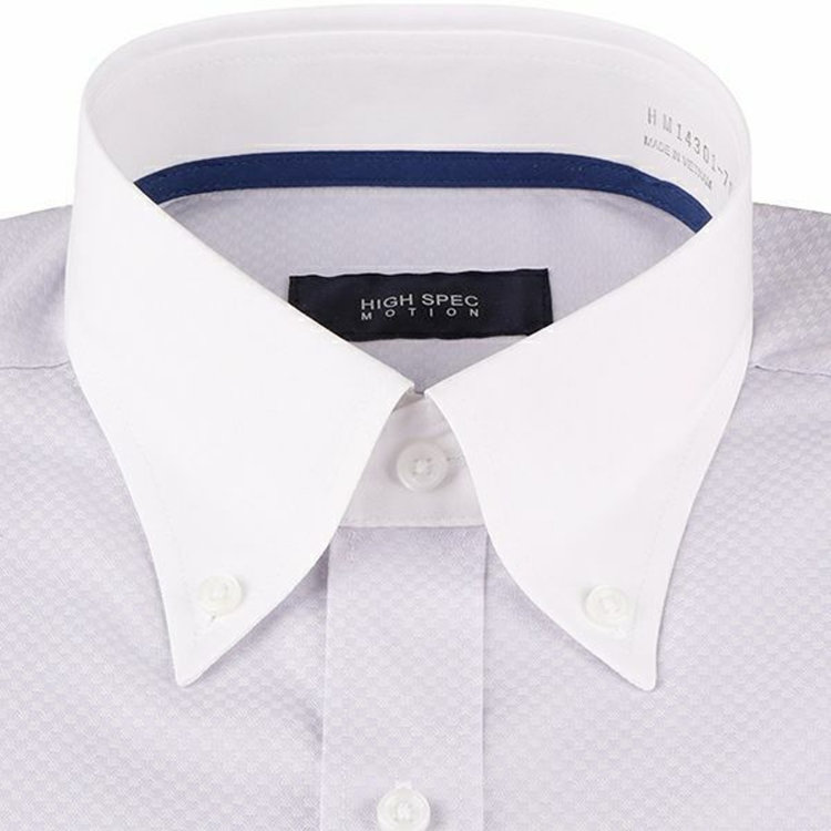 ハイスペックモーション 【HIGH SPEC MOTION】【形態安定】【ストレッチ】クレリックボタンダウンドレスワイシャツ/ホワイト：グレー×ドビー/LYCRA グレー系(灰)