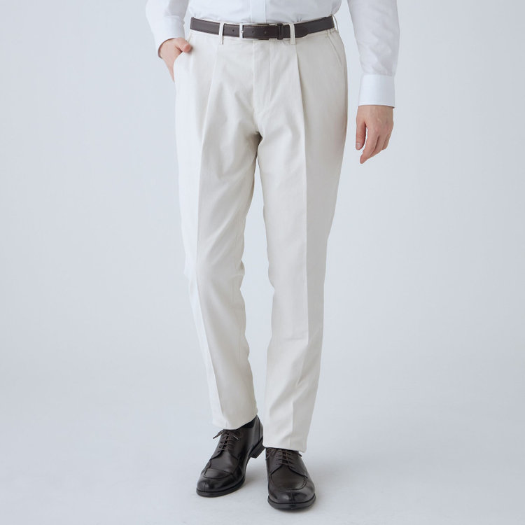 スタンリーブラッカ 【stanley blacker new york】【春夏】1タックストレッチパンツ/ホワイト/ウエストシャーリング仕様/※裾上げ必要 オフホワイト