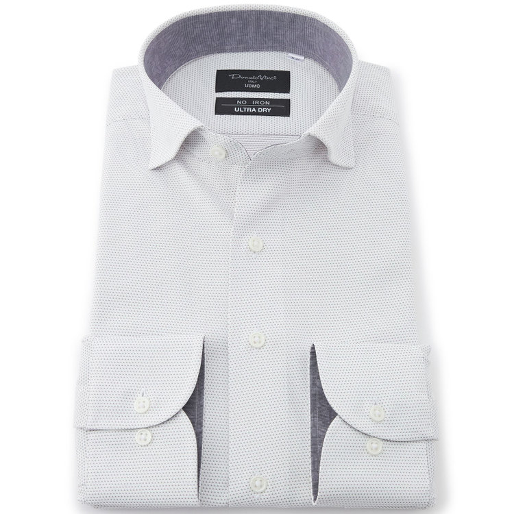 ドナートヴィンチウォモ 【FREEZETECH 氷撃：酷暑対策シャツ】【Donato Vinci Italy Uomo】【STYLISH】【ノーアイロン】ワイドカラードレスワイシャツ/グレー＆ホワイト×ドビー/襟裏別布/ULTRA MOVE/ニット素材 グレー淡色