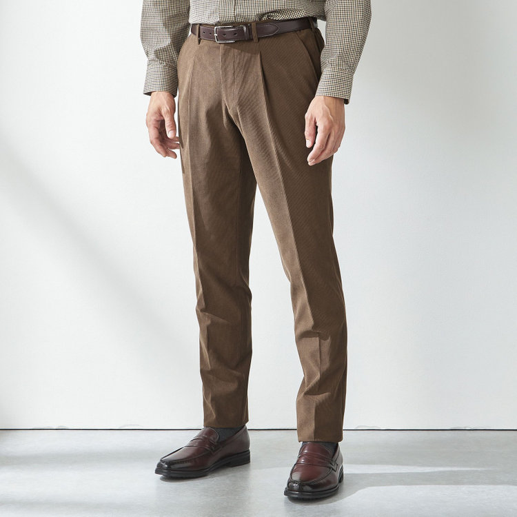 スタンリーブラッカ 【stanley blacker new york】【秋冬】ハイブリッドコーデュロイスラックス/裾上げ必要 茶中間