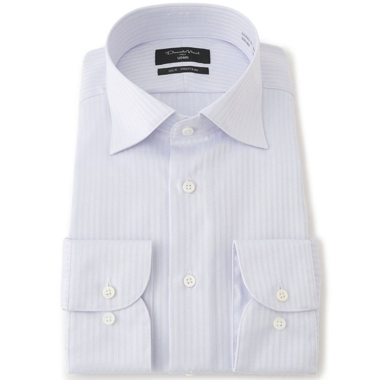 ドナートヴィンチウォモ 【Donato Vinci Italy Uomo】【STYLISH】【形態安定】【綿100％】ワイドカラードレスワイシャツ/グレー×ドビーストライプ/SILK PROTEIN グレー淡色