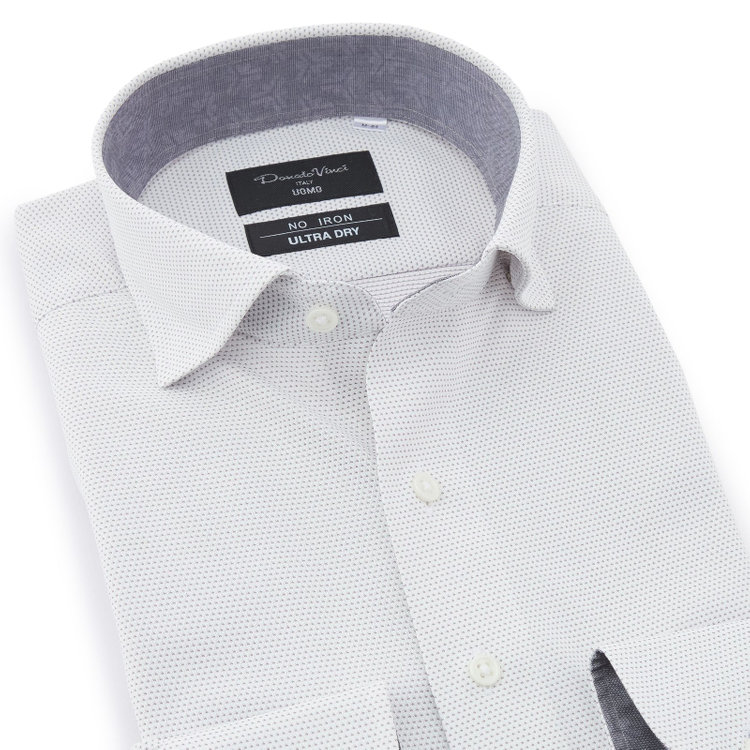 ドナートヴィンチウォモ 【FREEZETECH 氷撃：酷暑対策シャツ】【Donato Vinci Italy Uomo】【STYLISH】【ノーアイロン】ワイドカラードレスワイシャツ/グレー＆ホワイト×ドビー/襟裏別布/ULTRA MOVE/ニット素材 グレー淡色