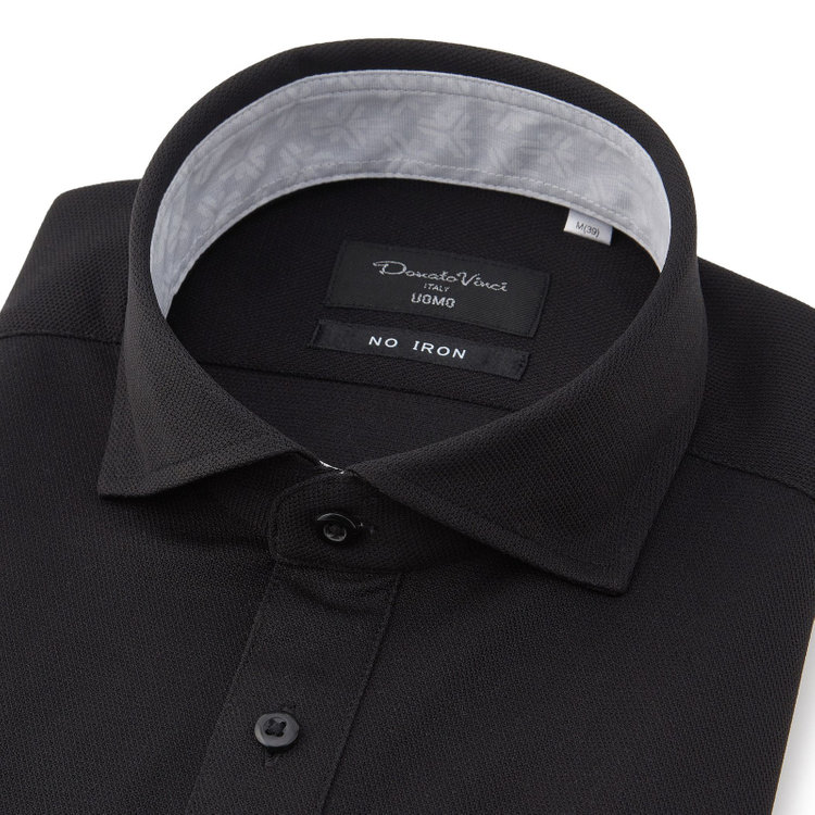 ドナートヴィンチウォモ 【FREEZETECH 氷撃：酷暑対策シャツ】【Donato Vinci Italy Uomo】【半袖】カッタウェイビズポロシャツ/ブラック/襟裏別布/ULTRA MOVE/「ニット素材」「ノーアイロン」「ストレッチ」「高通気性」 黒