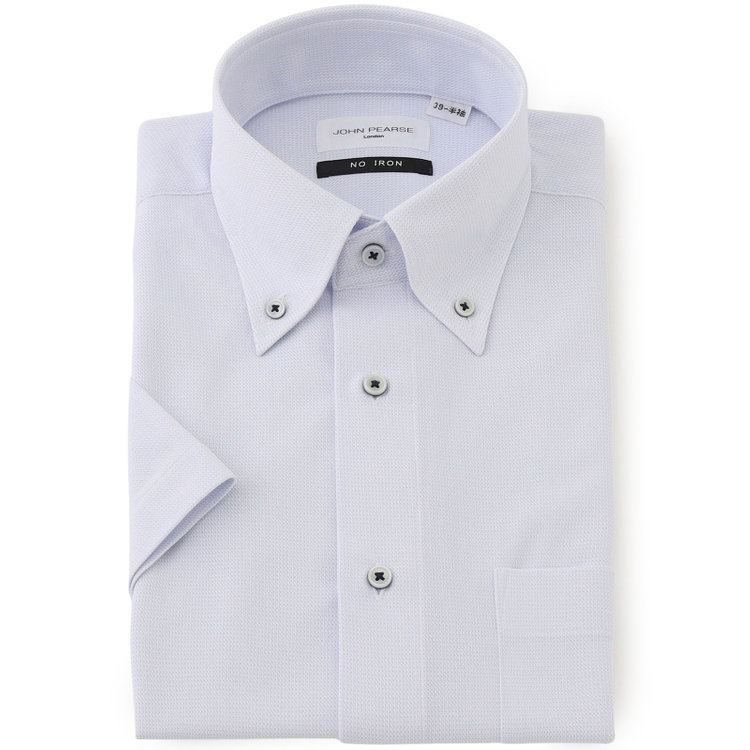 ジョンピアース 【半袖】【JOHN PEARSE White】【ノーアイロン】ボタンダウンドレスワイシャツ/サックス×ドビー/ULTRA MOVE/ニット素材 紺淡色
