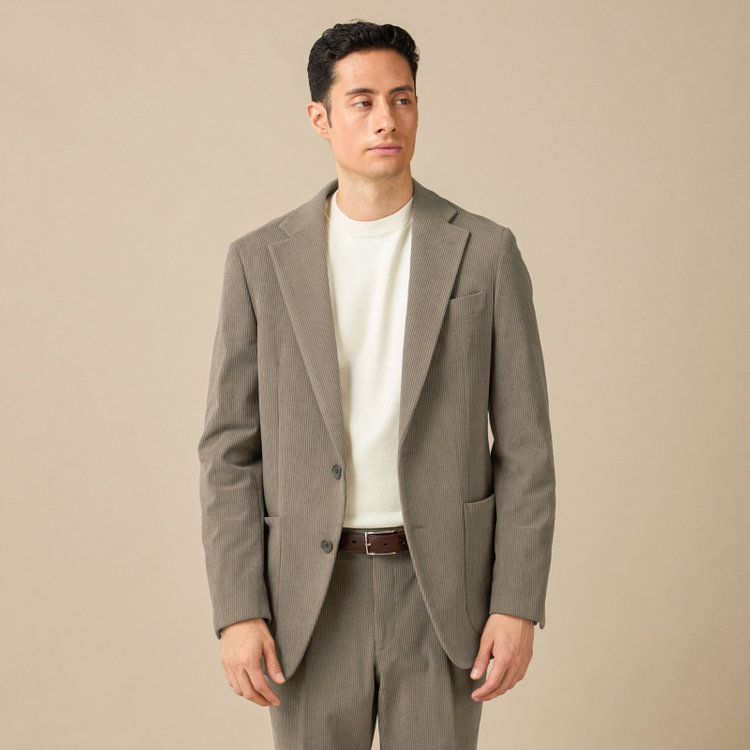 ＪＰコンフォート ネイビー 【JOHN PEARSE comfort navy】【秋冬】2釦シングルジャケット セットアップ対応/ブラウン×トリコットコーデュロイ/ULTRA MOVE/ ウォッシャブル 茶淡色