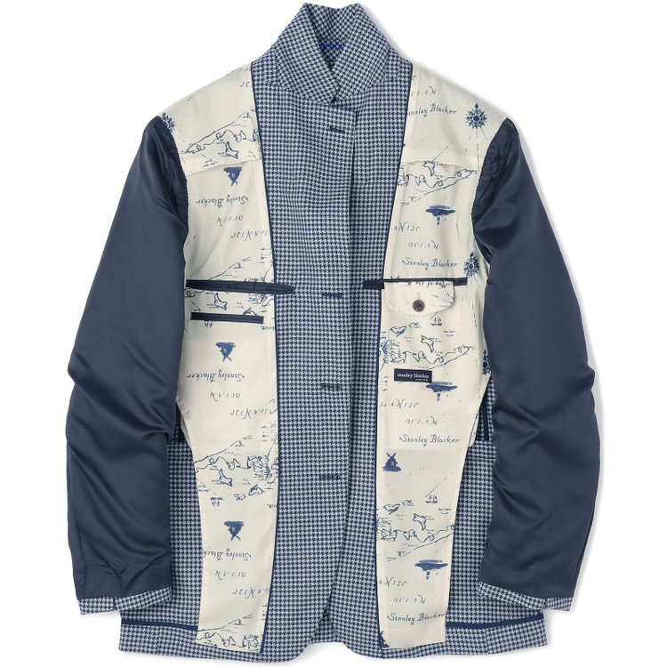 スタンリーブラッカ 【stanley blacker new york】【春夏】3釦段返りシングルジャケット/ネイビー＆サックス×ハウンドトゥース 紺中間