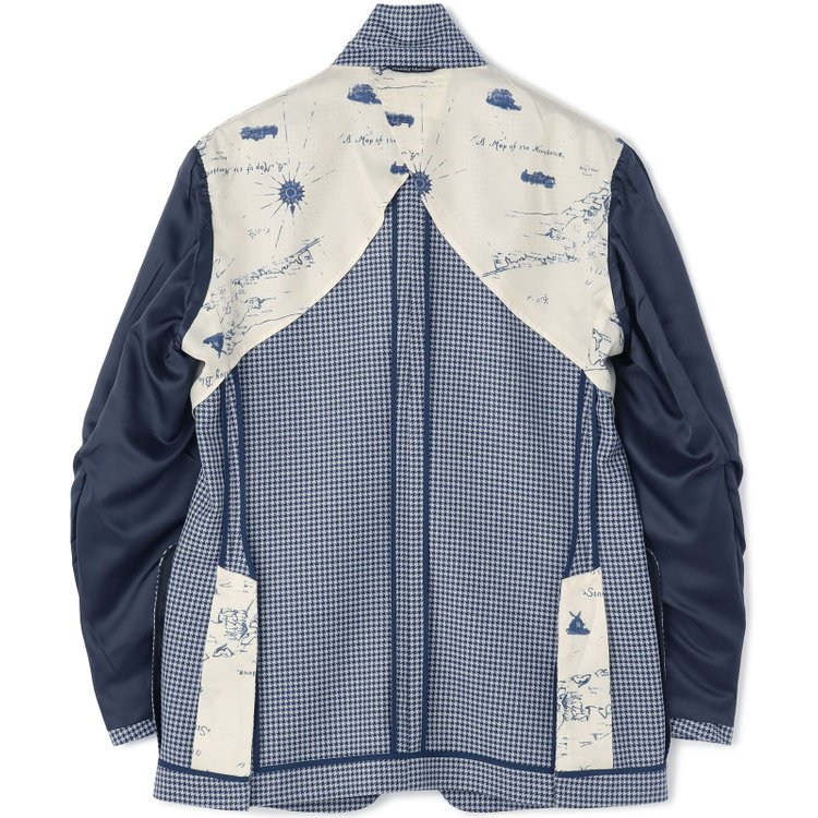 スタンリーブラッカ 【stanley blacker new york】【春夏】3釦段返りシングルジャケット/ネイビー＆サックス×ハウンドトゥース 紺中間