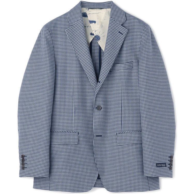 スタンリーブラッカ 【stanley blacker new york】【春夏】3釦段返りシングルジャケット/ネイビー＆サックス×ハウンドトゥース 紺中間
