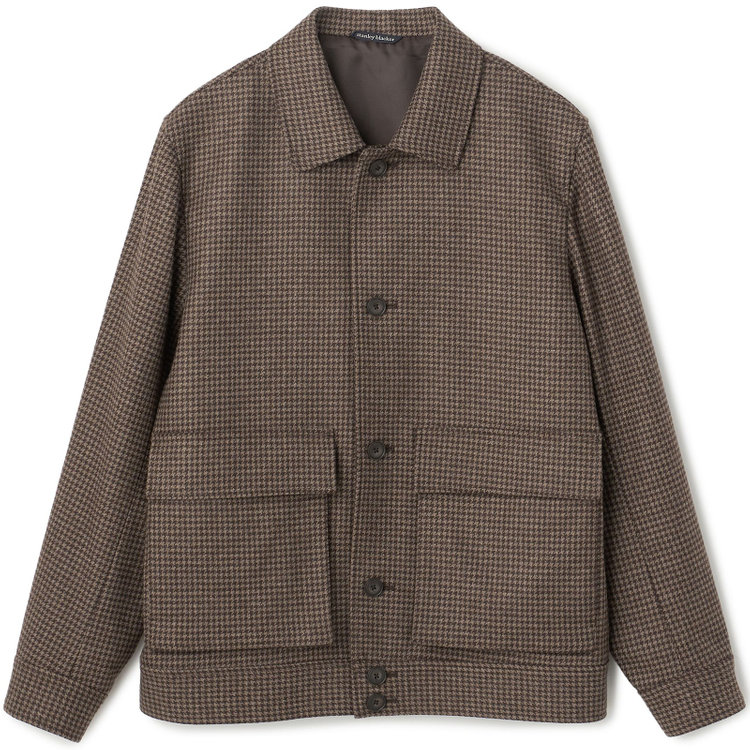 スタンリーブラッカ 【stanley blacker new york】ショート丈ブルゾン /ブラウン×ベージュ×ハウンドトゥース柄 /国内尾州生地仕様 茶中間