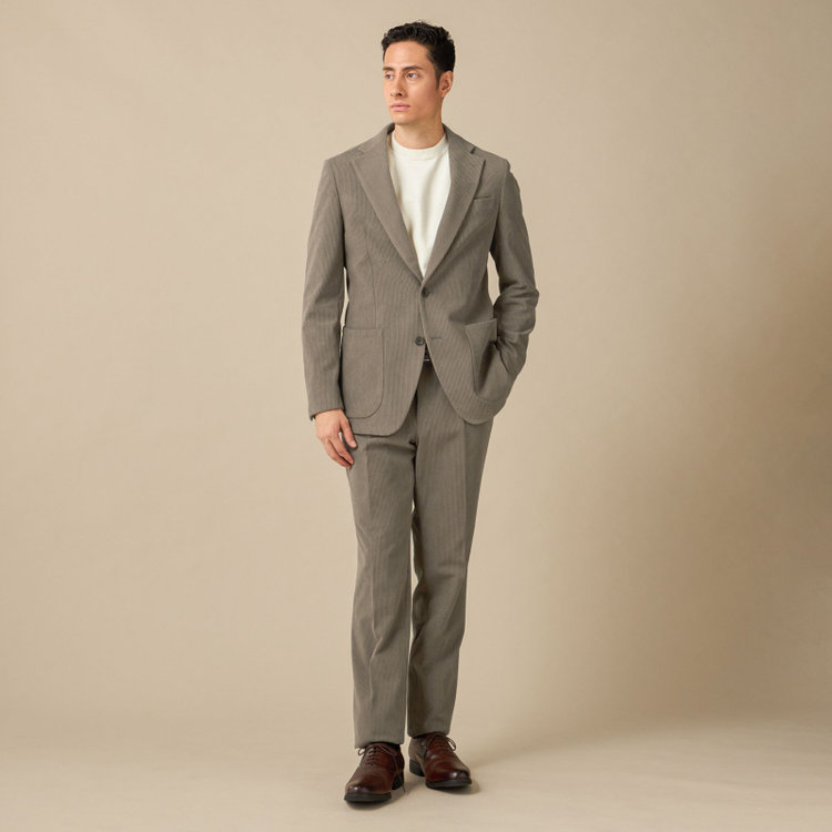 ＪＰコンフォート ネイビー 【JOHN PEARSE comfort navy】【秋冬】2釦シングルジャケット セットアップ対応/ブラウン×トリコットコーデュロイ/ULTRA MOVE/ ウォッシャブル 茶淡色