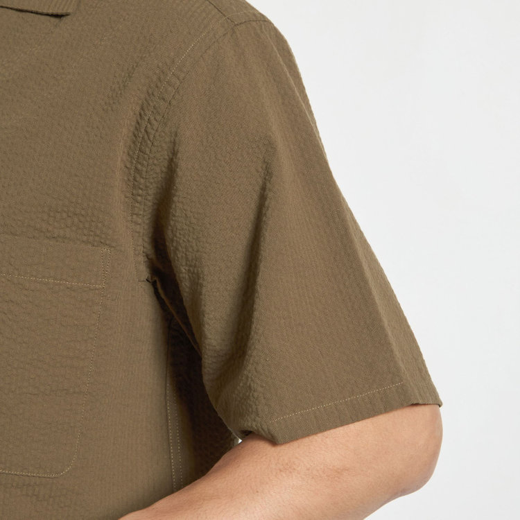 スタンリーブラッカ 【stanley blacker new york】【半袖】シアサッカーツーウェイシャツ/ブラウン 茶中間