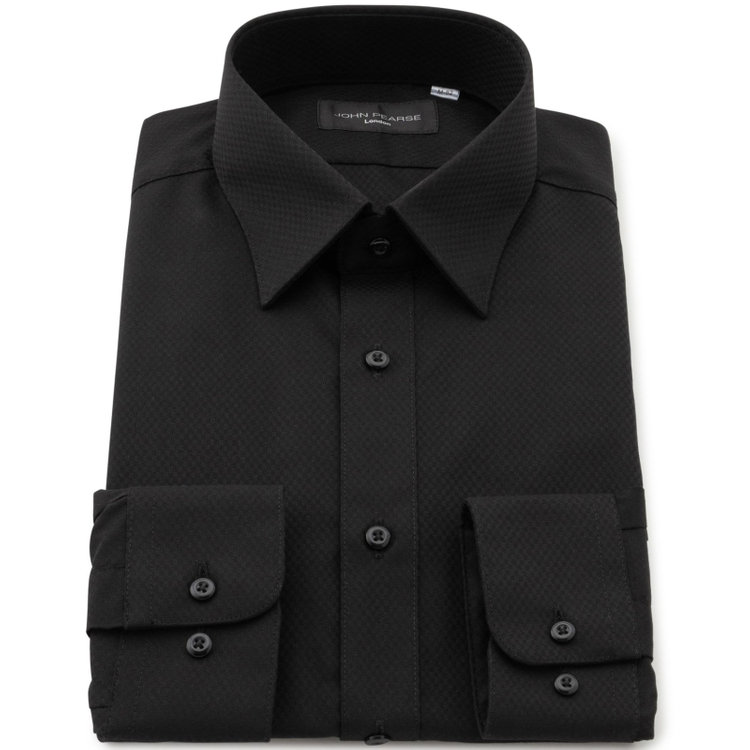 ジョンピアースブラック 【JOHN PEARSE Black】【SLIM】【形態安定】レギュラーカラーワイシャツ/ブラック×ドビー 黒