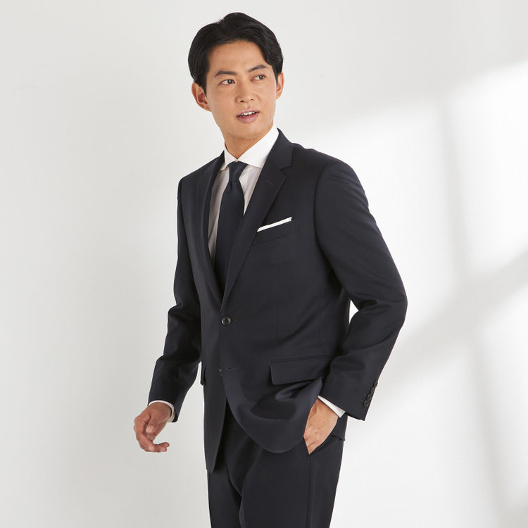 ＪＰセレクトライン 【JOHN PEARSE Black SELECT LINE】【年間】2釦シングルスーツ 0タック/ネイビー×ソリッド/ULTRA TOUGH S/SHOWER CLEAN/※裾直し必要 紺濃色