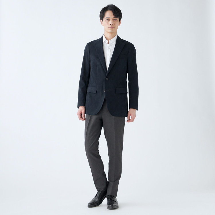 ＪＰ コンフォート 【JOHN PEARSE comfort navy】【秋冬】機能性ポリエステル素材 2釦シングルジャケット/ネイビー×コーデュロイ/ULTRA MOVE 紺濃色