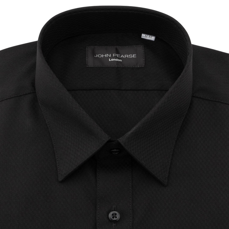 ジョンピアースブラック 【JOHN PEARSE Black】【SLIM】【形態安定】レギュラーカラーワイシャツ/ブラック×ドビー 黒