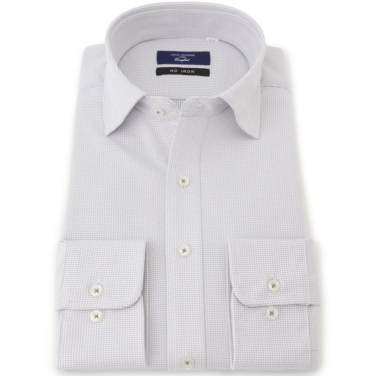 ＪＰコンフォート ネイビー 【JOHN PEARSE comfort navy】ワイドカラーワイシャツ/グレー×ドビー/ULTRA MOVE「ニット素材」「ノーアイロン」「ストレッチ」「高通気性」 グレー中間