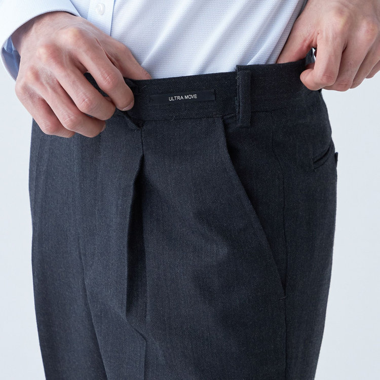 ジョンピアース 【JOHN PEARSE White】【秋冬】ウール高機能ポリエステルブレンド 1タックスラックス/ダークグレー×シャドーストライプ/ウエストムーブ仕様/ULTRA MOVE//裾上げ必要 グレー濃色