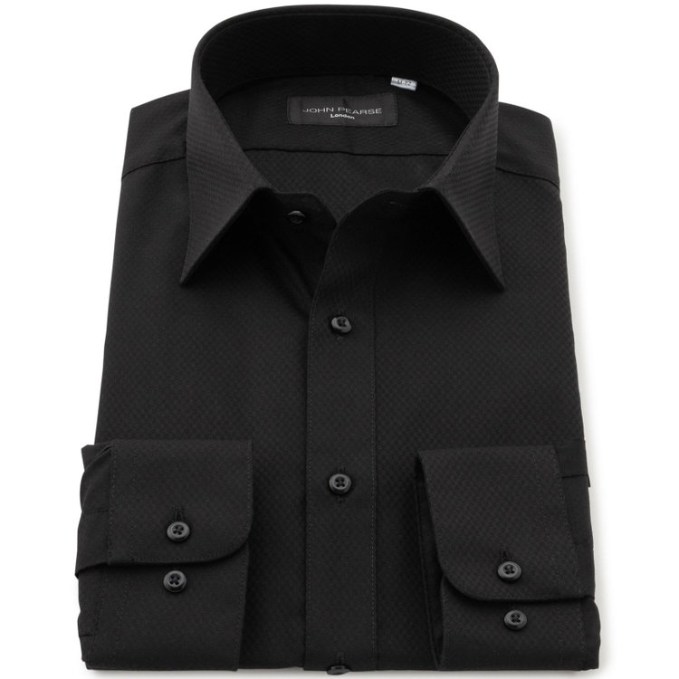 ジョンピアースブラック 【JOHN PEARSE Black】【SLIM】【形態安定】レギュラーカラーワイシャツ/ブラック×ドビー 黒