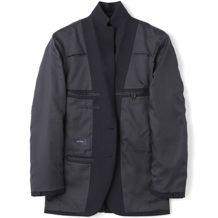 ハイスペックモーション 【HIGH SPEC MOTION】【年間】2釦シングルスーツ 0タック/ネイビー×シャドーストライプ/パンツウォシャブル/※裾上げ必要 紺濃色