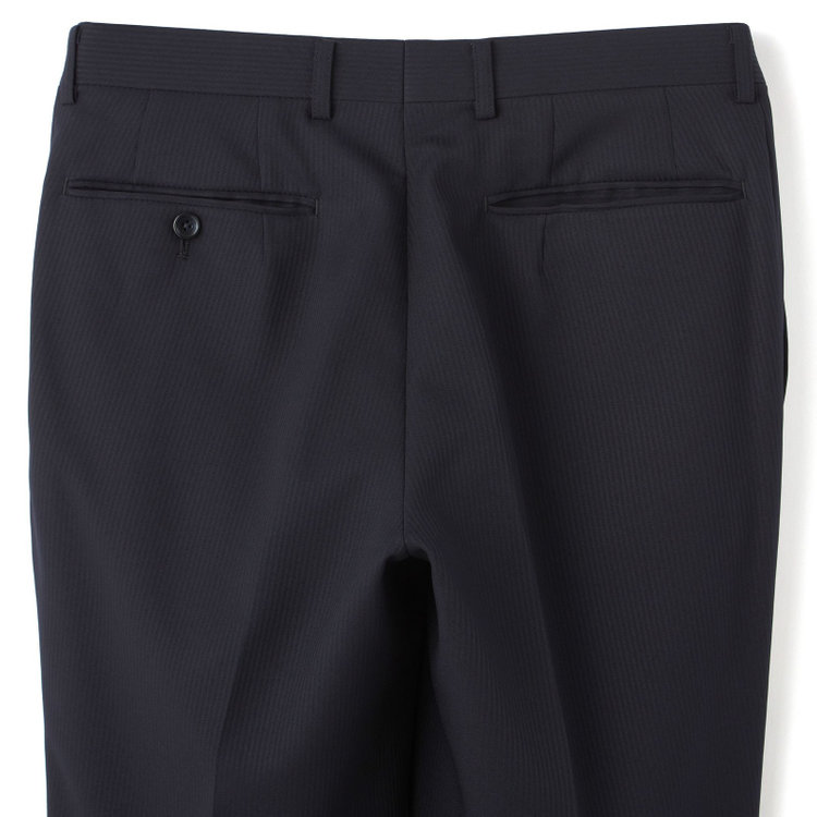 ハイスペックモーション 【HIGH SPEC MOTION】【年間】2釦シングルスーツ 0タック/ネイビー×シャドーストライプ/パンツウォシャブル/※裾上げ必要 紺濃色