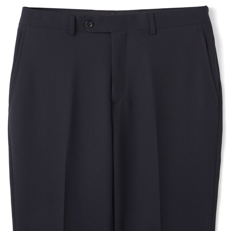 ハイスペックモーション 【HIGH SPEC MOTION】【年間】2釦シングルスーツ 0タック/ネイビー×シャドーストライプ/パンツウォシャブル/※裾上げ必要 紺濃色